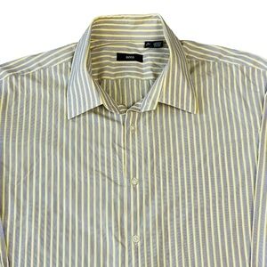 Hugo Boss Men’s Button Down Striped Dress Shirt. Purple/Bl Yellow 18 34/35 #1209